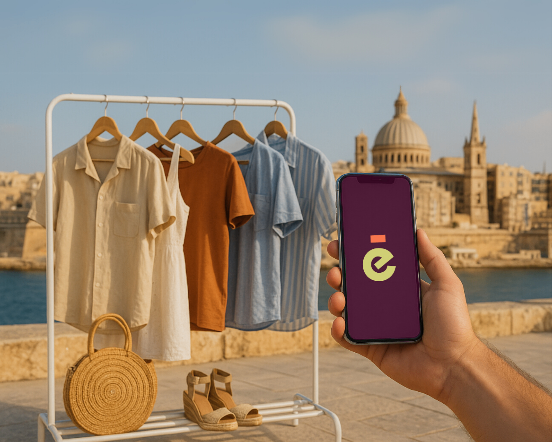 Malta skyline backdrop for Remore Market Malta - second-hand fashion marketplace